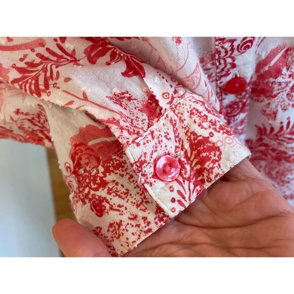 Coldwater Creek Cotton 3/4 Sleeve Button Down Shirt Red Floral, Swiss Dots, 1X - Picture 6 of 11